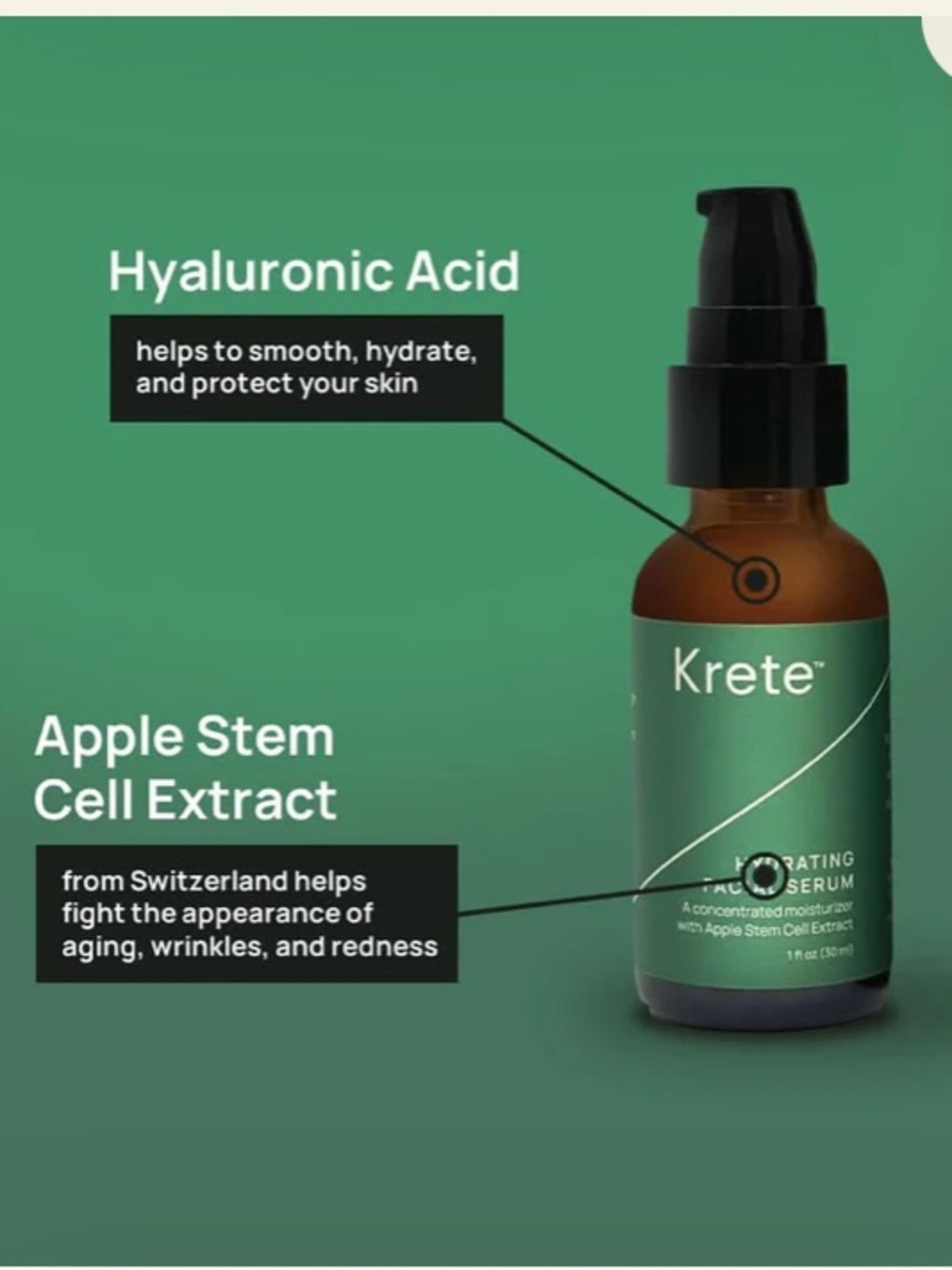 KRETE  Hydrating Facial Serum for Men NWT Apple Stem Cell Extract 1 oz - Picture 2 of 9